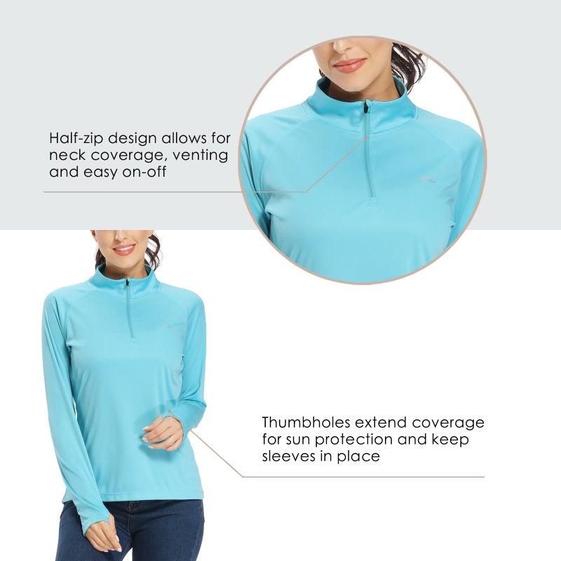 Willit Women's UPF 50+ Quarter Zip Sun Protection Shirt SPF Long Sleeve Workout Golf Hiking Shirt Quick Dry Rash Guard Blue M - Image 4
